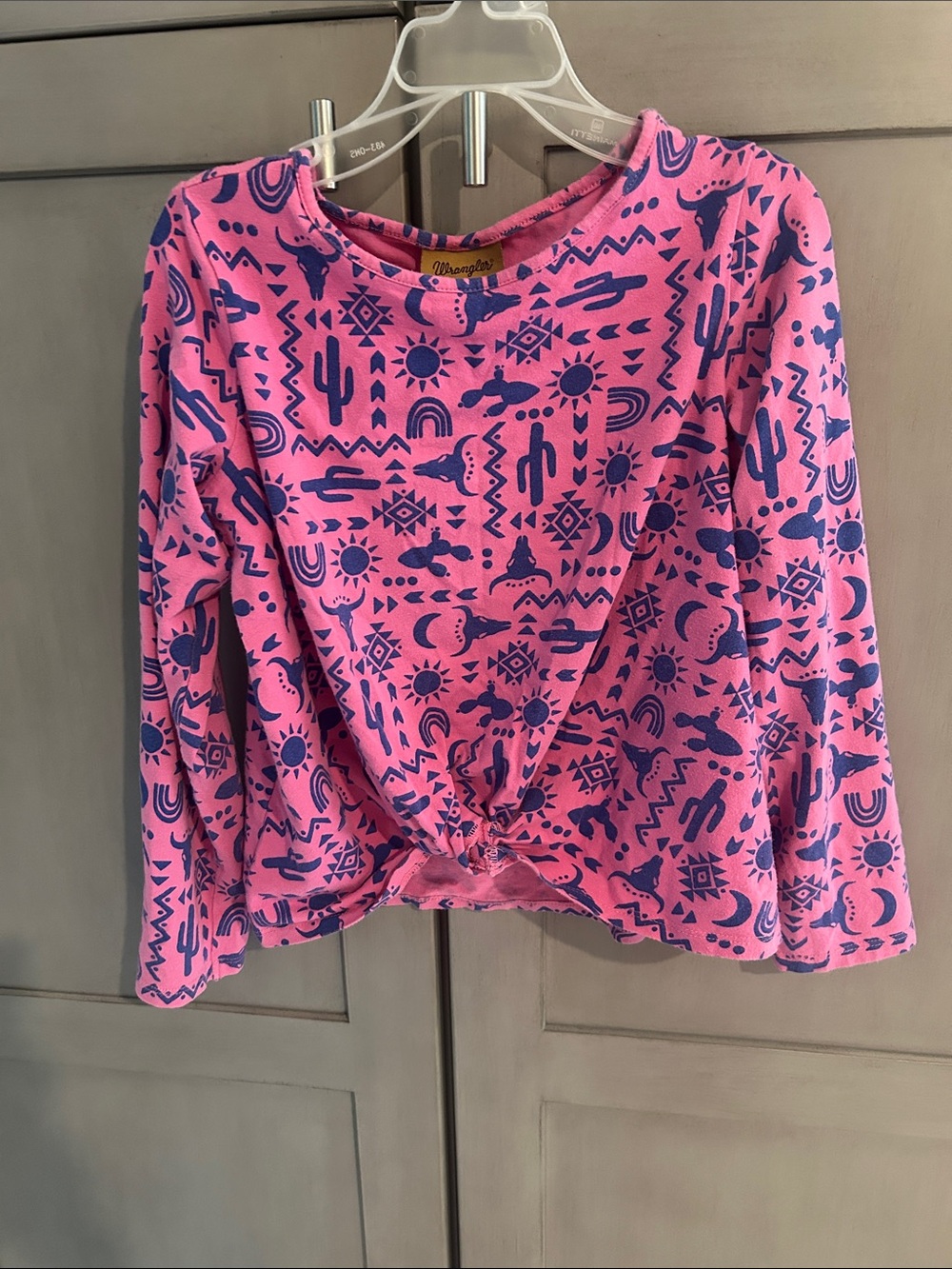 Wrangler Pink and Blue Southwestern Print Long Sleeve Top